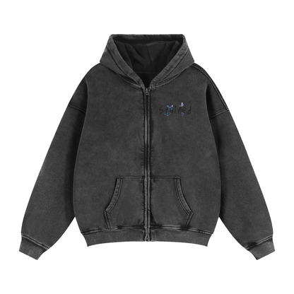 Zip-up Snow Washed Boxy Hoodie